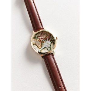 Urban Outfitters Genuine Leather World Map Watch